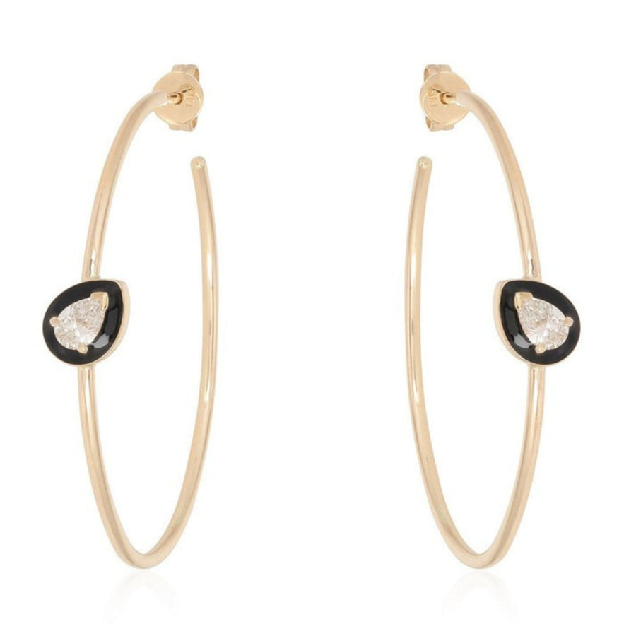 Black Onyx Teardrop Hoop Earrings in 14K Yellow Gold