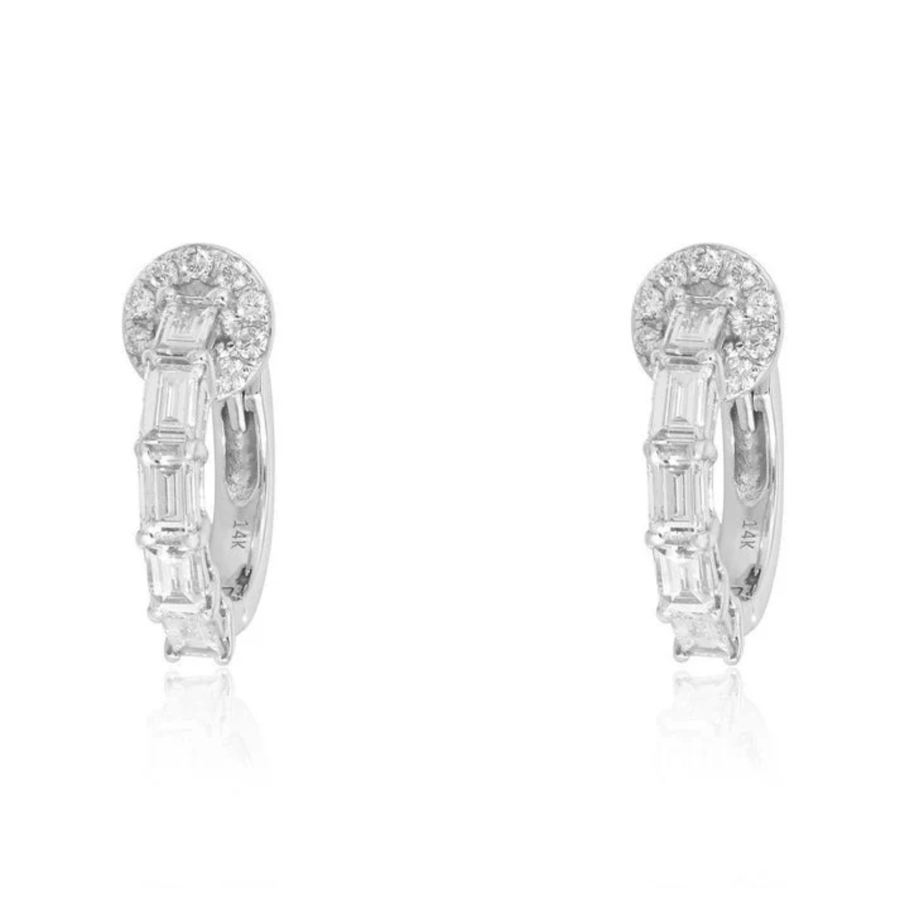 Opal Huggies Diamond Earrings in 14K White Gold