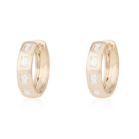 Baguette Huggie Diamond Hoop Earrings in 14K Yellow Gold