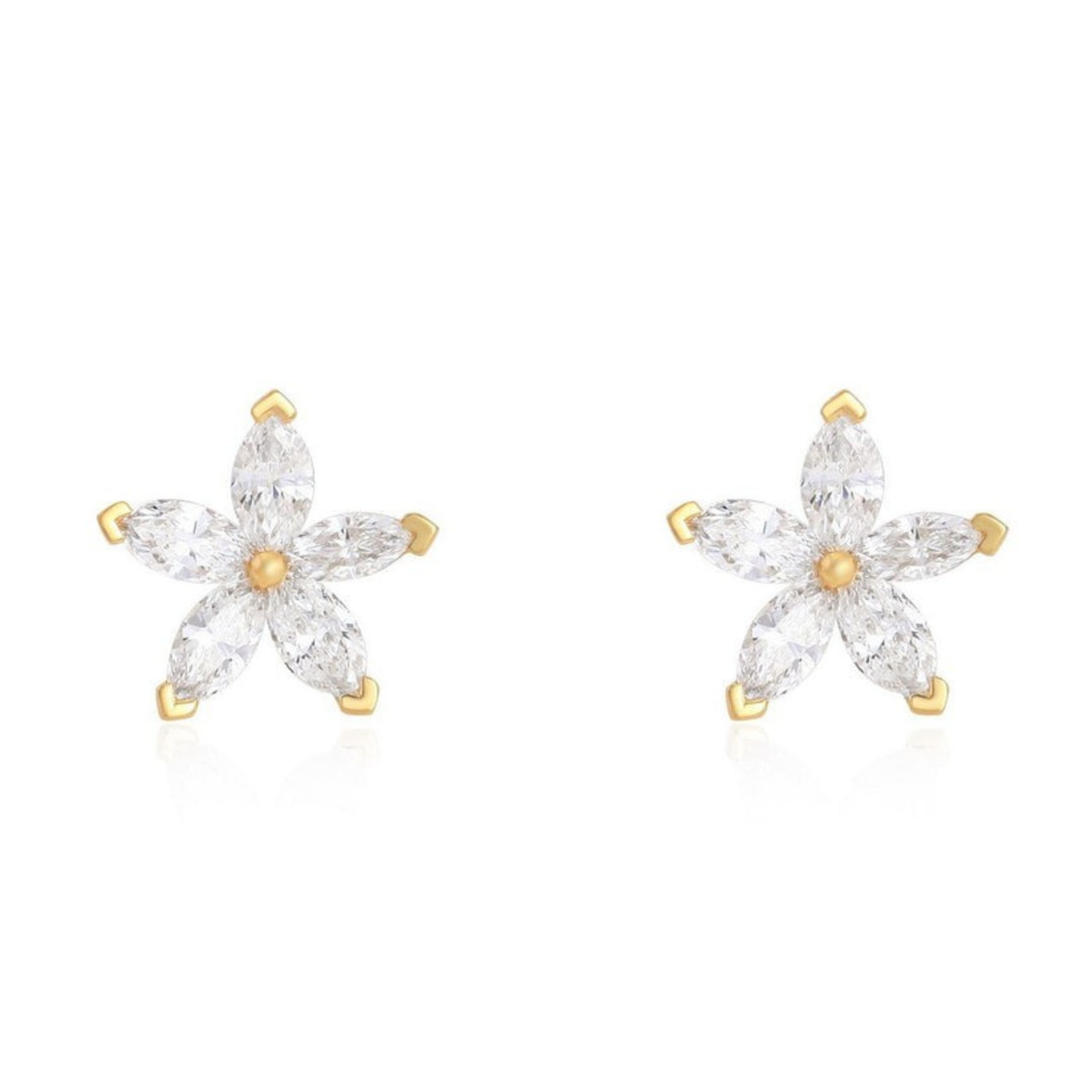 Marquise Star Diamond Flower Stud Earrings in 18K Yellow Gold