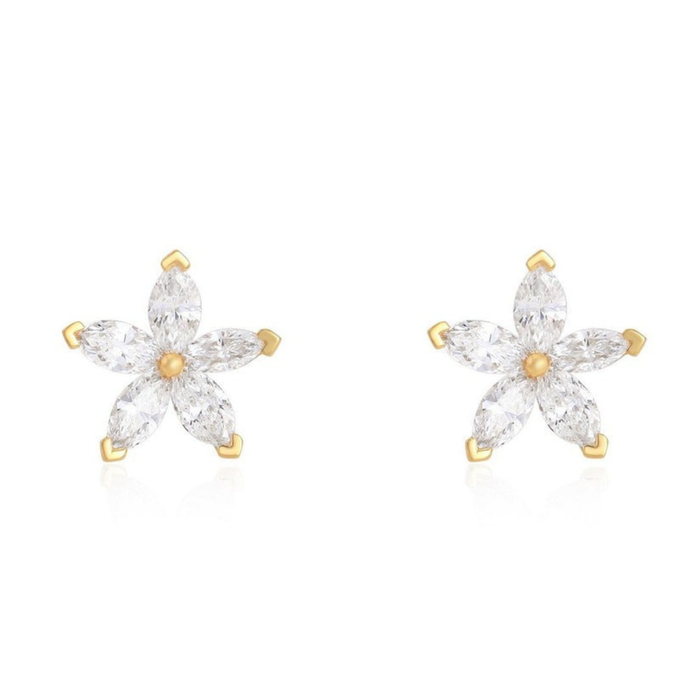 Marquise Star Diamond Flower Stud Earrings in 18K Yellow Gold