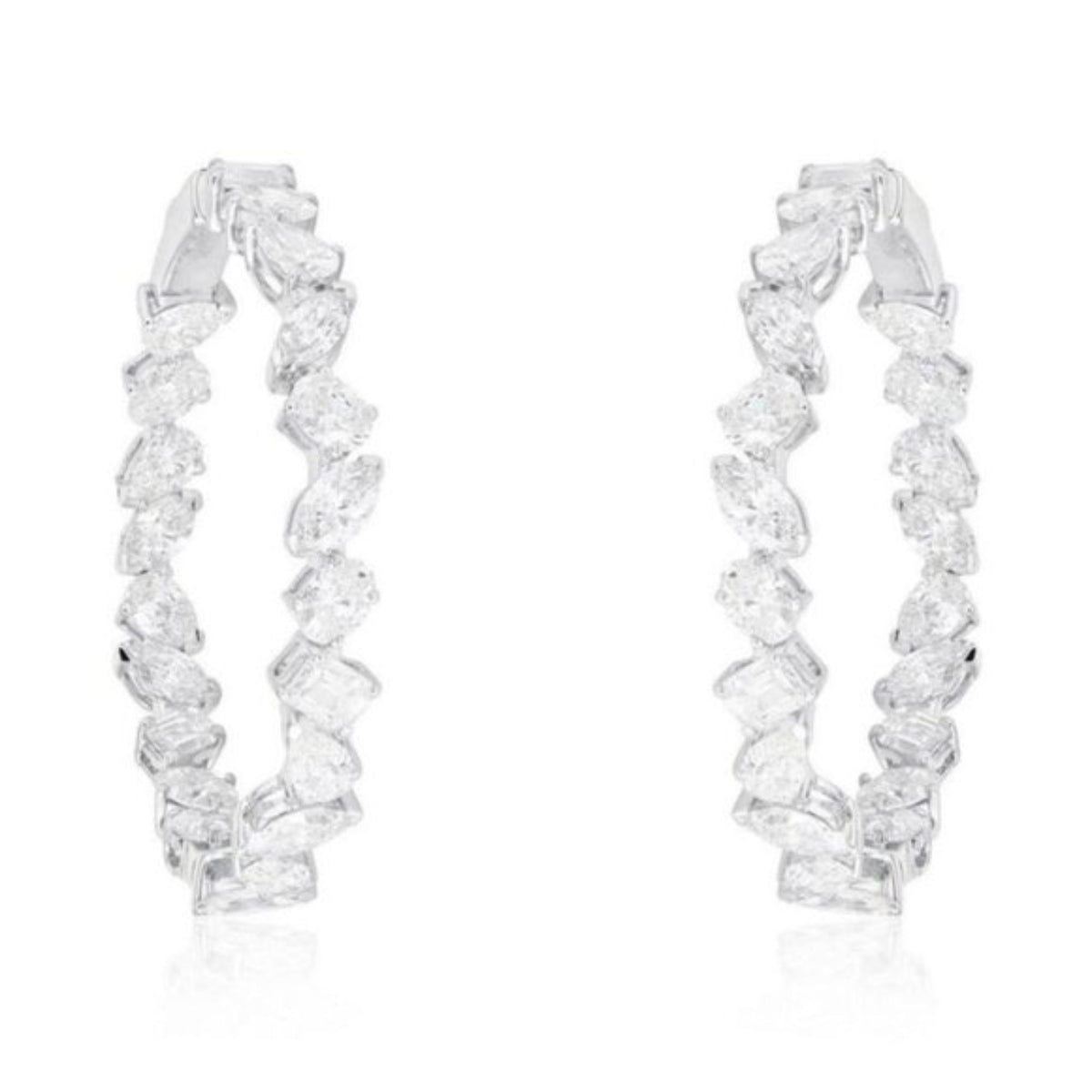 Marquise Cut Inside Out Diamond Hoop Earrings in 18K White Gold