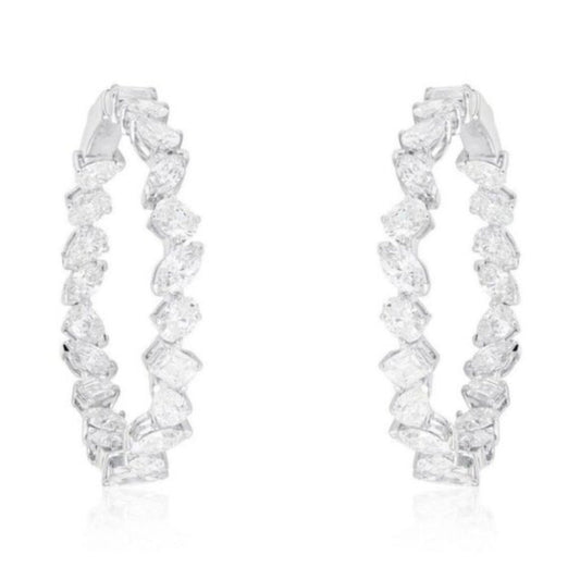 Marquise Cut Inside Out Diamond Hoop Earrings in 18K White Gold