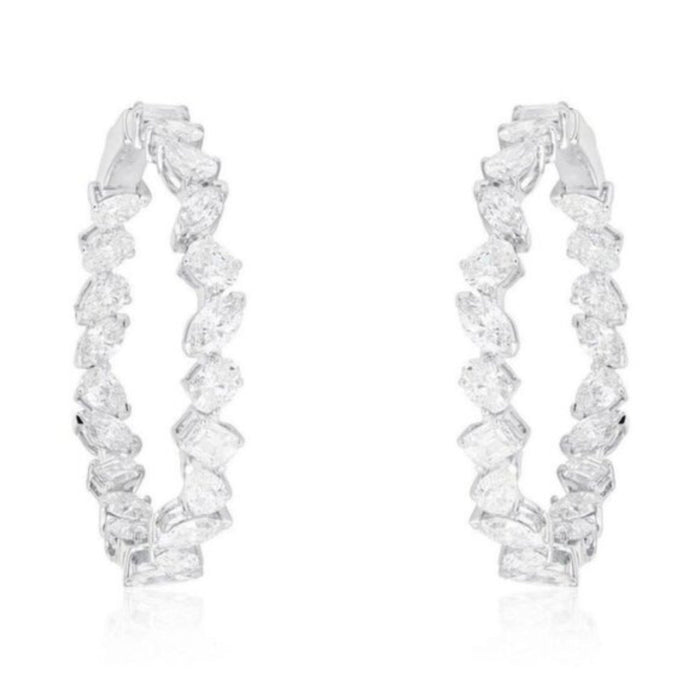 Marquise Cut Inside Out Diamond Hoop Earrings in 18K White Gold