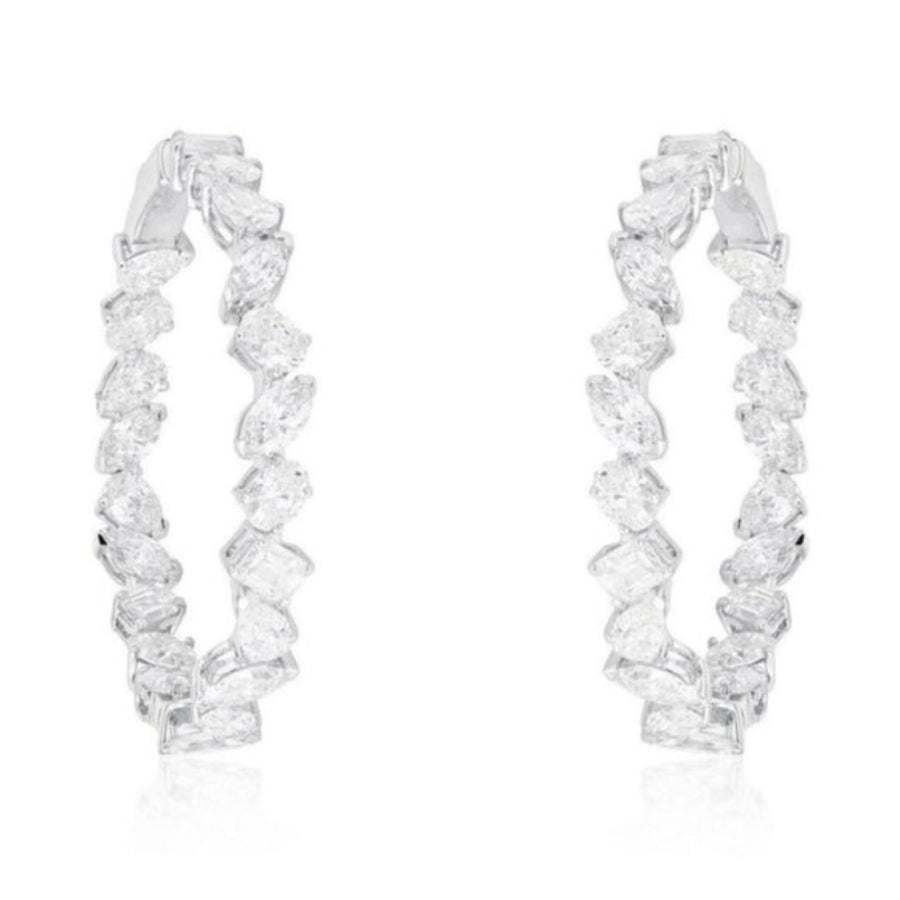 Marquise Cut Inside Out Diamond Hoop Earrings in 18K White Gold