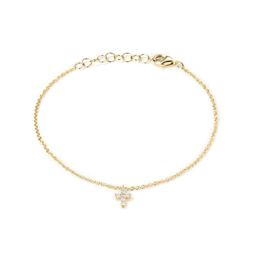 Diamond Cross Charm 14K (or 18k upon request) Yellow Gold Bracelet