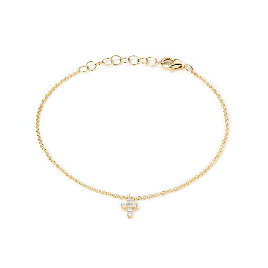 Diamond Cross Charm Bracelet in 14K Yellow Gold