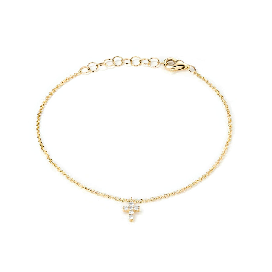 Diamond Cross Charm Bracelet in 14K Yellow Gold