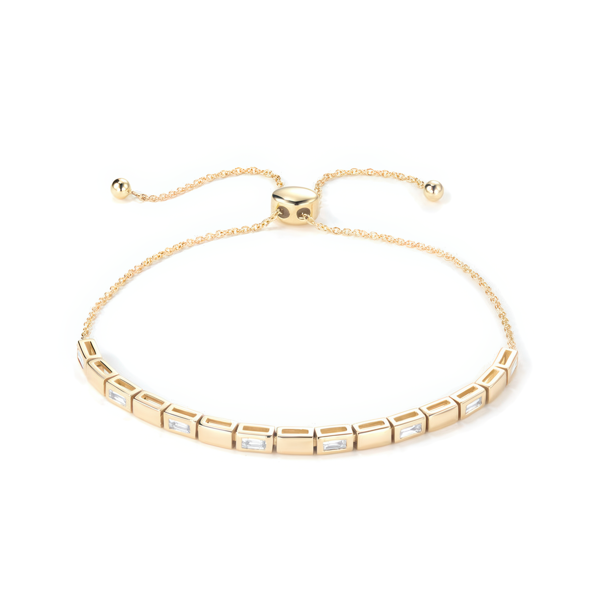 Baguette Bar Adjustable Diamond Bracelet in 14K Gold