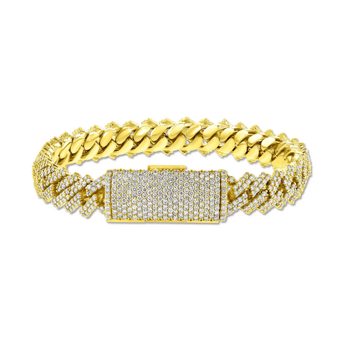 Round Cut Diamond Cuban Bracelet in 14K Yellow Gold