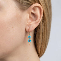 Blooming Turquoise Floral Drop Earrings in 14K Yellow Gold