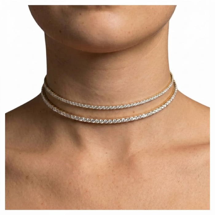 Diamond Line Choker 14K (18K Custom) Yellow Gold Necklace