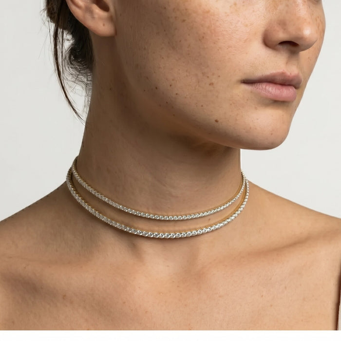Diamond Line Choker 14K (18K Custom) Yellow Gold Necklace