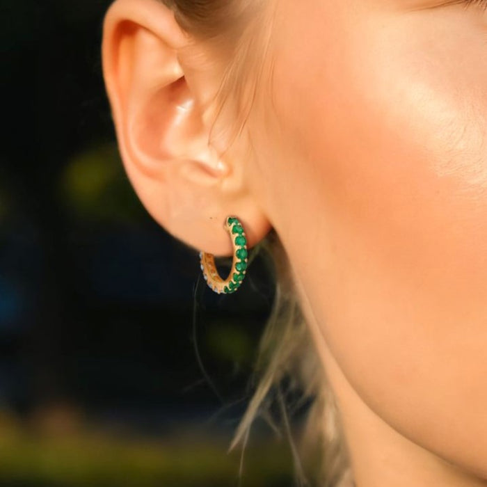 Brilliant Opal Huggies Diamond Earrings in 14K Yellow Gold