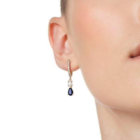 Midnight Sapphire Drop Earrings in 14K Yellow Gold