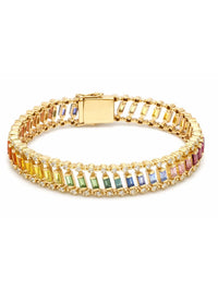 Radiant Multicolor Sapphire & Diamond Tennis Bracelet in 14K Yellow Gold