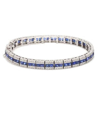 Royal Blue Sapphire & Diamond Tennis Bracelet in 14K White Gold