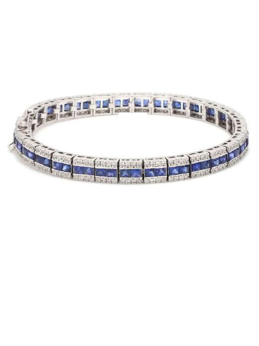 Royal Blue Sapphire & Diamond Tennis Bracelet in 14K White Gold