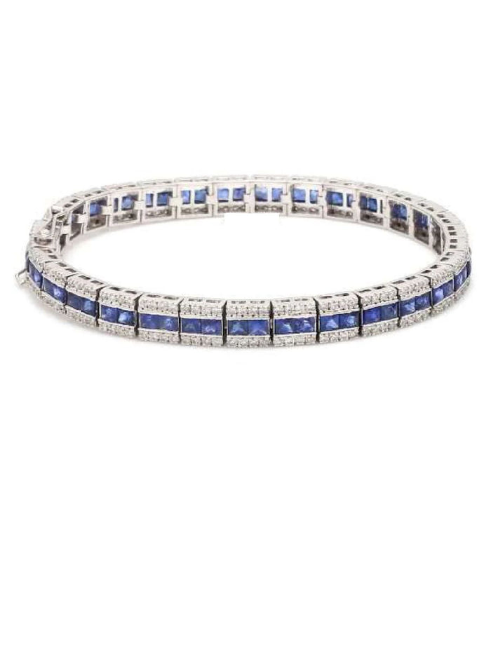 Royal Blue Sapphire & Diamond Tennis Bracelet in 14K White Gold