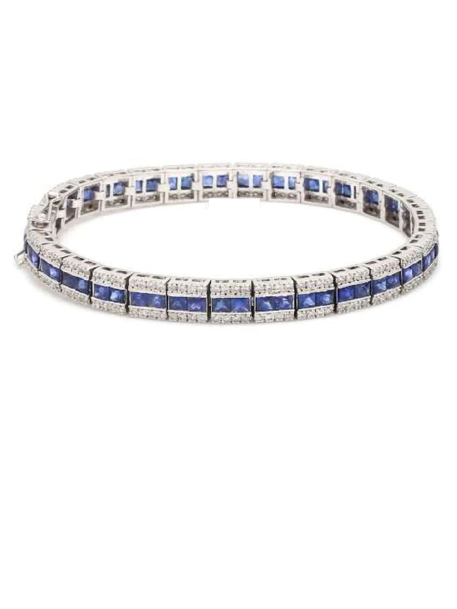 Royal Blue Sapphire & Diamond Tennis Bracelet in 14K White Gold