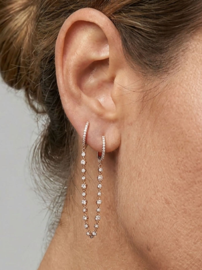 Diamond Double Chain Link Hoop Earrings in 14K Yellow Gold