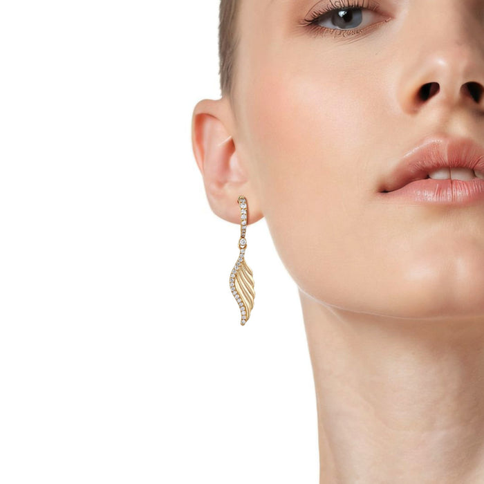 Celestial Wing 14K (or 18k upon request) Yellow Gold Diamond Drop Earrings