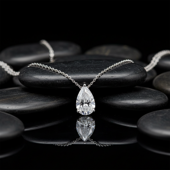 Pear and Heart Diamond White Gold Solitaire Pendant Necklace in 14K