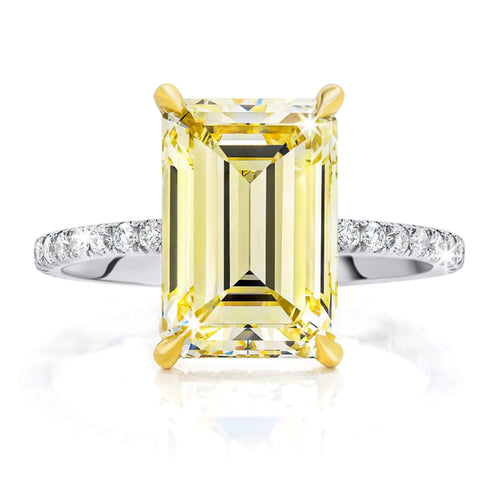 Yellow Emerald Cut Micro Pave 14K (or 18k upon request) Gold Engagement Ring