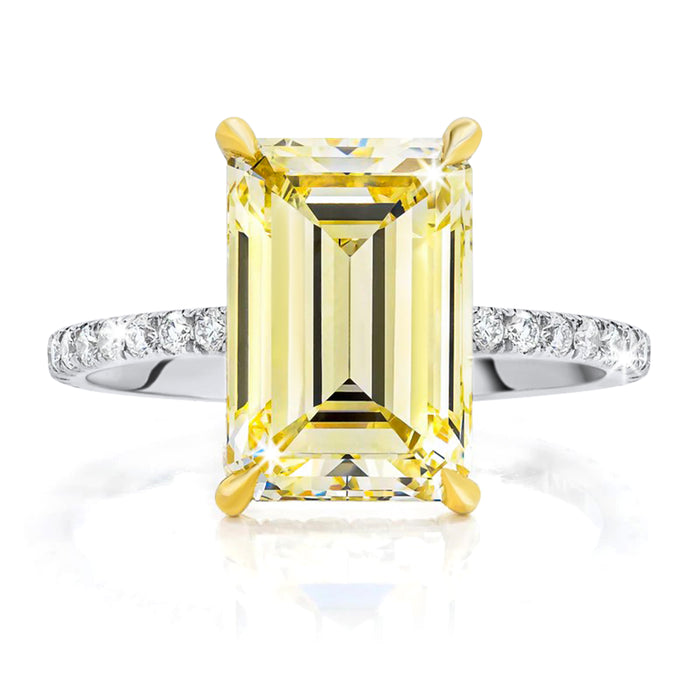 Yellow Emerald Cut Micro Pave Engagement Ring in 14K Gold