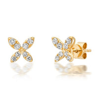Floral Marquise Diamond Stud Earrings in 14K Yellow Gold