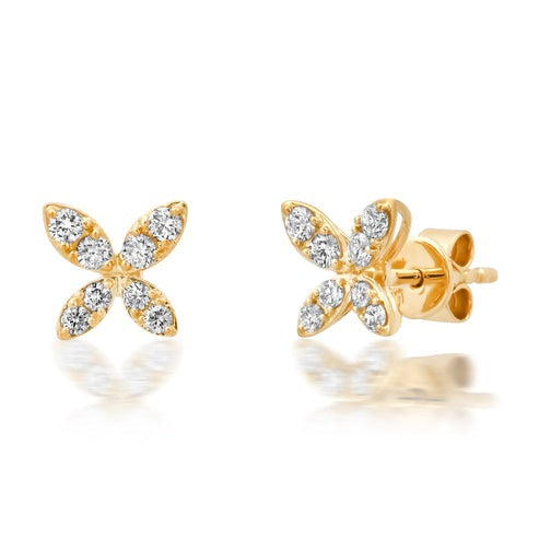 Floral Marquise Diamond Stud Earrings in 14K Yellow Gold