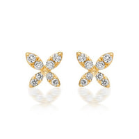 Floral Marquise Diamond Stud Earrings in 14K Yellow Gold