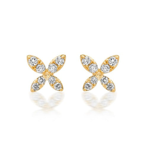 Floral Marquise Diamond Stud Earrings in 14K Yellow Gold