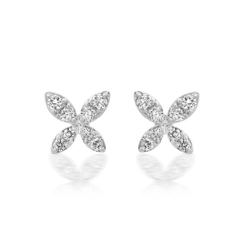 Floral Marquise Diamond Stud Earrings in 14K Yellow Gold