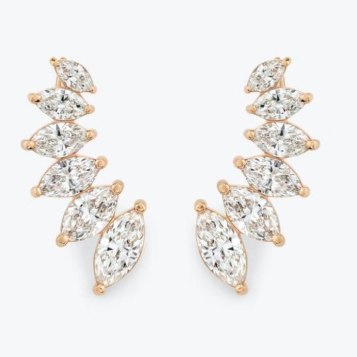 Marquise Diamond Vine Ear Climber Earrings in 18K Yellow Gold