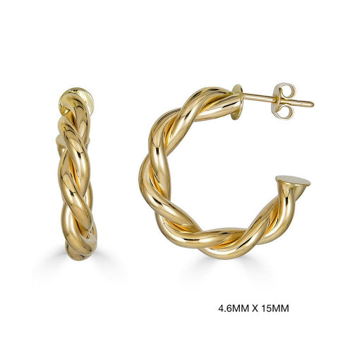 Braided Twisted Hoop Earrings in 14K Yellow Gold