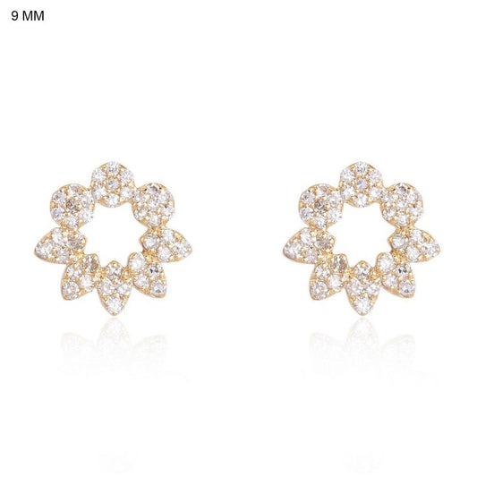 Pave Diamond Open Floral Stud Earrings in 14K Yellow Gold