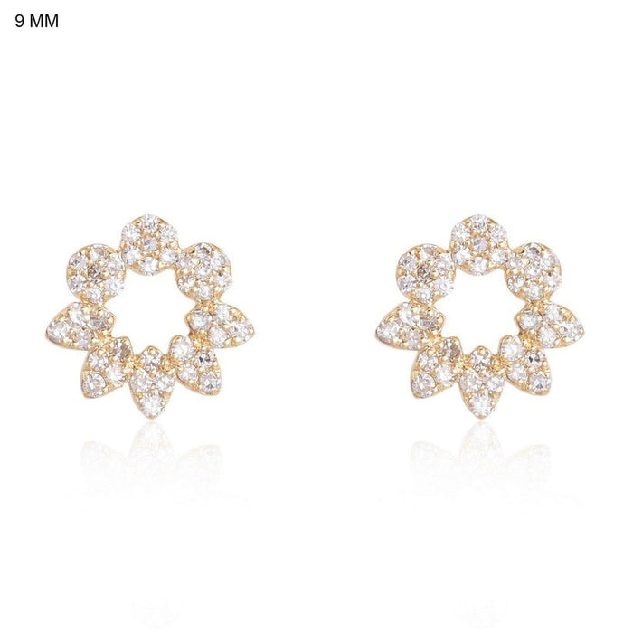Pave Diamond Open Floral Stud Earrings in 14K Yellow Gold