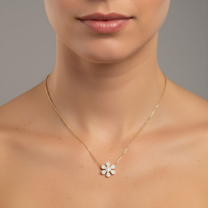 Diamond Flower Necklace in 14K Yellow Gold