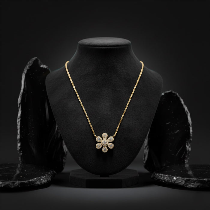 Diamond Flower Necklace in 14K Yellow Gold