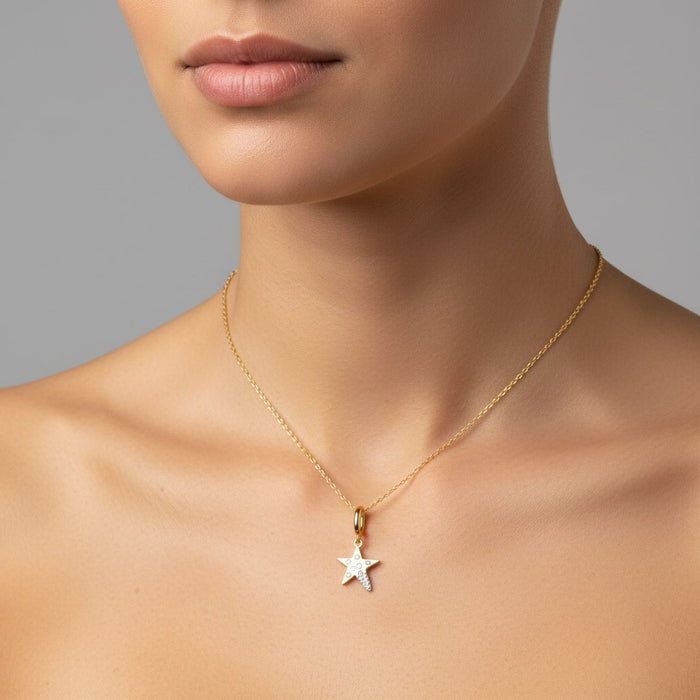 Linear Star Diamond Pendant Necklace in 14K Yellow Gold