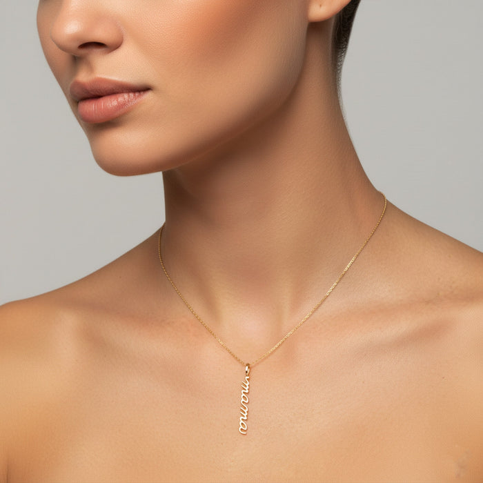 Diamond 30Mm Letter Mama Necklace in 14K Yellow Gold