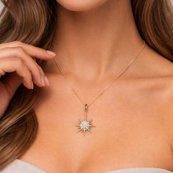 Diamond Spike Pendant Necklace in 14K Yellow Gold
