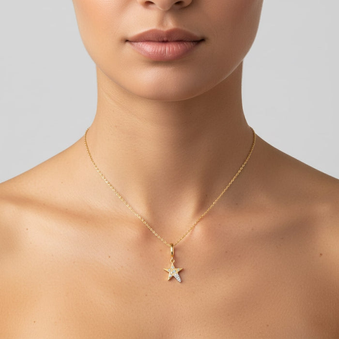 Linear Star Diamond Pendant Necklace in 14K Yellow Gold