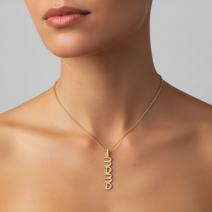 Golden Glamour Textured Letter Mama Necklace in 14K Gold