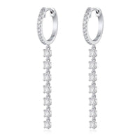Diamond Huggie Chain Drop Earrings in 14K White Gold