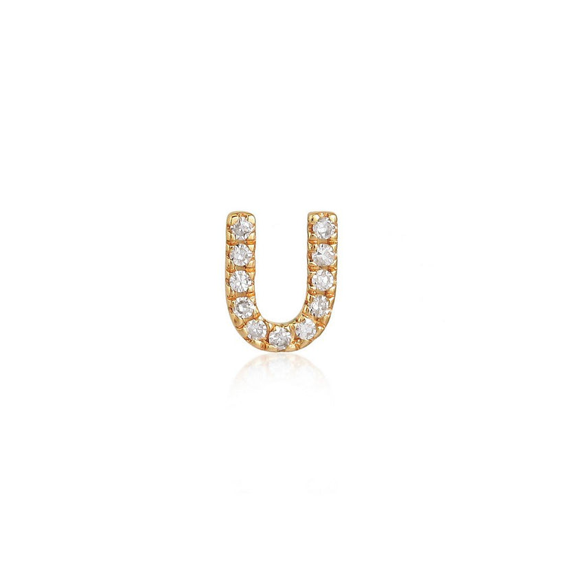 U Initial Diamond Letter Stud Earrings in 14K Yellow Gold