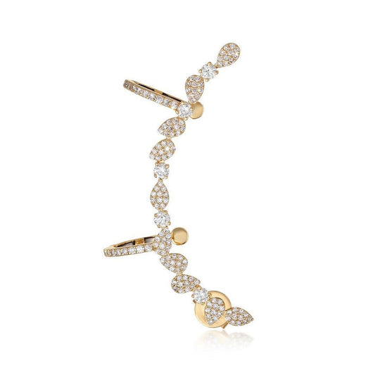 Floral Vine Gold Ear Cuff Climber Earrings in 14K Yellow Gold