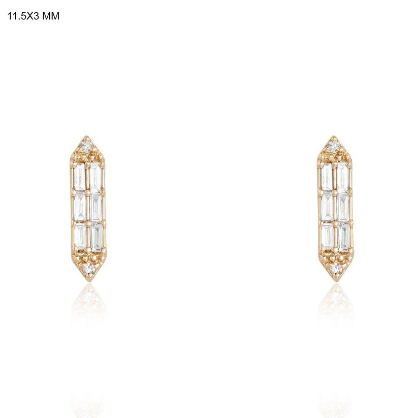 Baguette Tapered Diamond Stud Earrings in 14K Yellow Gold