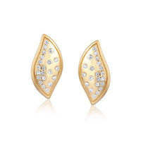 Leaf Shape Diamond Studs Earrings in 14K Yellow Gold